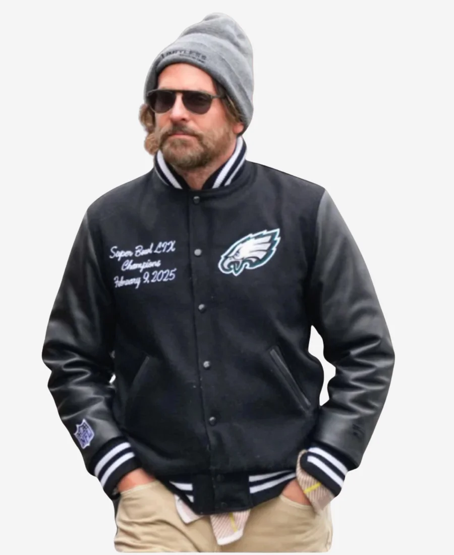 Bradley Cooper NYC 2025 Black Eagles Varsity Jacket