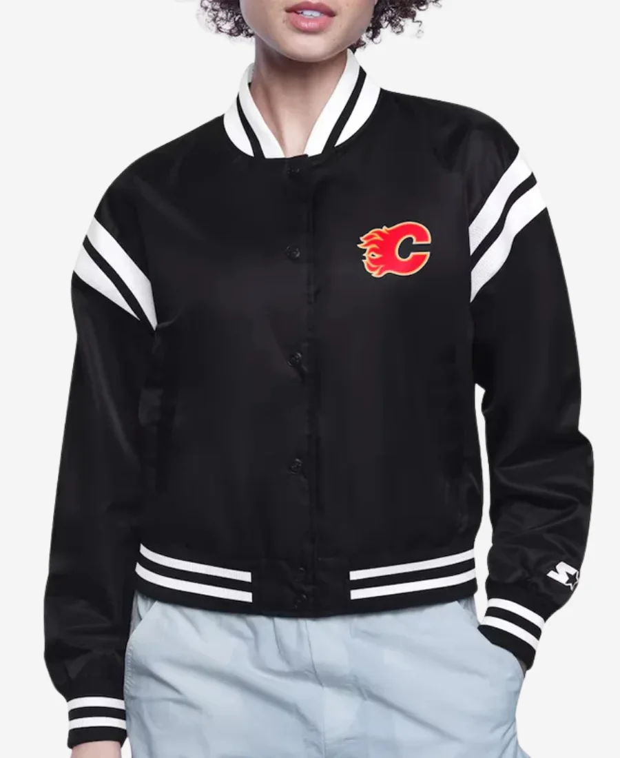 Calgary Flames Printed Logo Varsity Satin Jacket