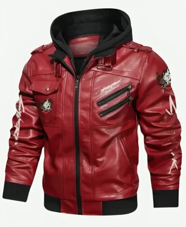 Cyberpunk 2077 Premium Hooded Red Leather Jacket