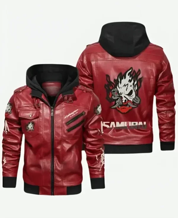 Cyberpunk 2077 Premium Hooded Red Leather Jacket - Image 3