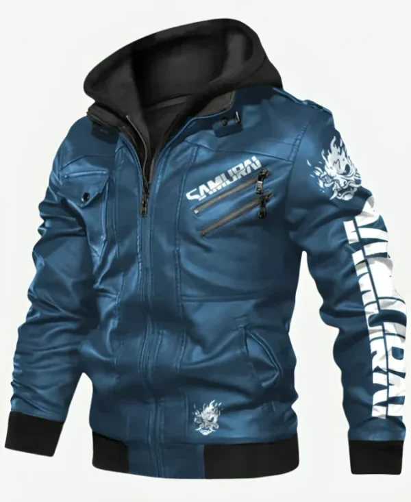 Cyberpunk 2077 Samurai Blue Leather Jacket