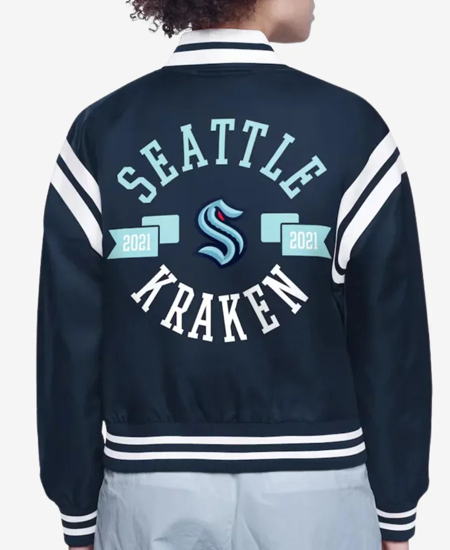 Seattle Kraken Printed Logo Varsity Satin Jacket