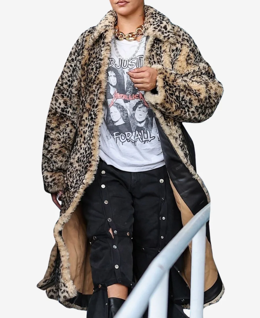 Rihanna Leopard Print Long Coat