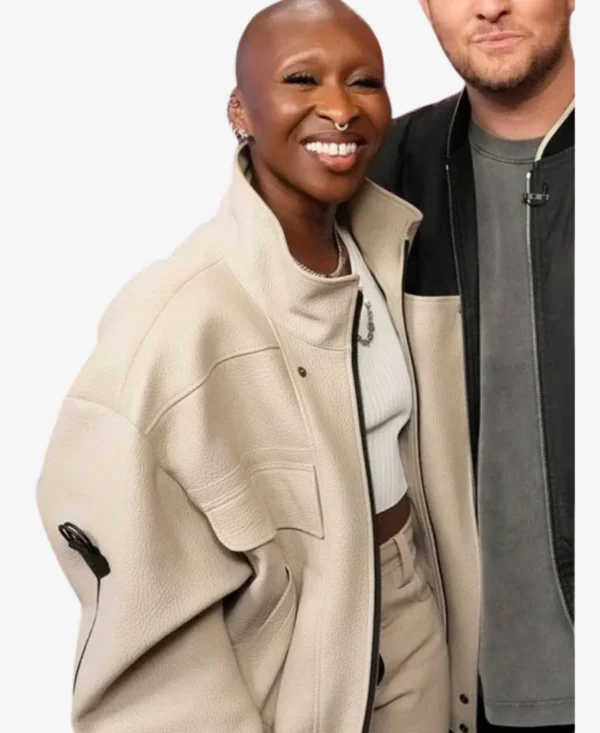 Cynthia Erivo The Voice S27 Beige Leather Jacket