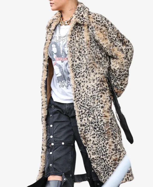 Rihanna Leopard Print Long Coat